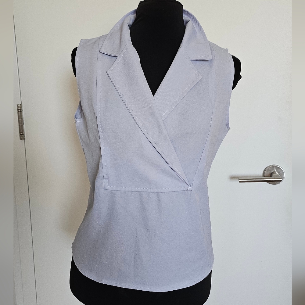 Japanese Brand Sleeveless Light Blue Wrap Buisness Casual Top